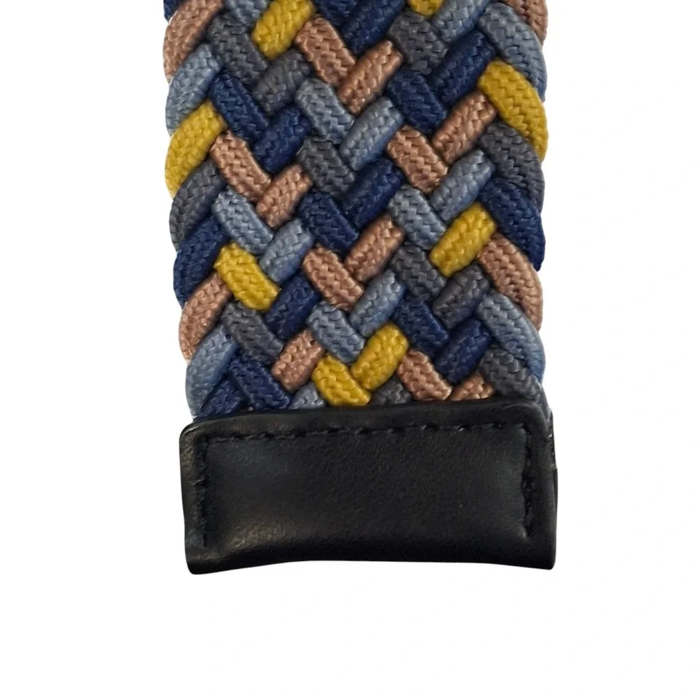 Nike Mens Braided Stretch Belt Blue Yellow Tan Woven Golf Belt Small 30-32 NEW